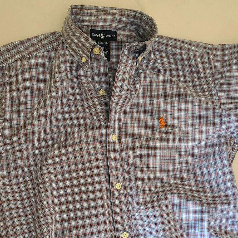 Ralph Lauren Boys 16/18 Blue Plaid Button Down Shirt Pony Logo
